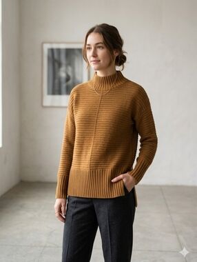 Guilty Ribbed Knit Sweater | Mock Neck Pullover | Size Large | Cozy Minimalist S